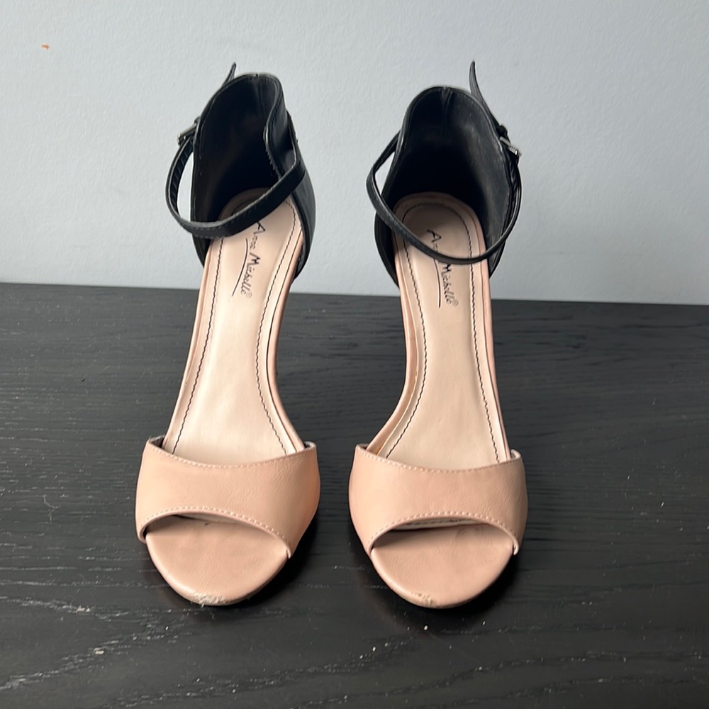 Anne Michelle Black and Nude Ankle Strap Heels